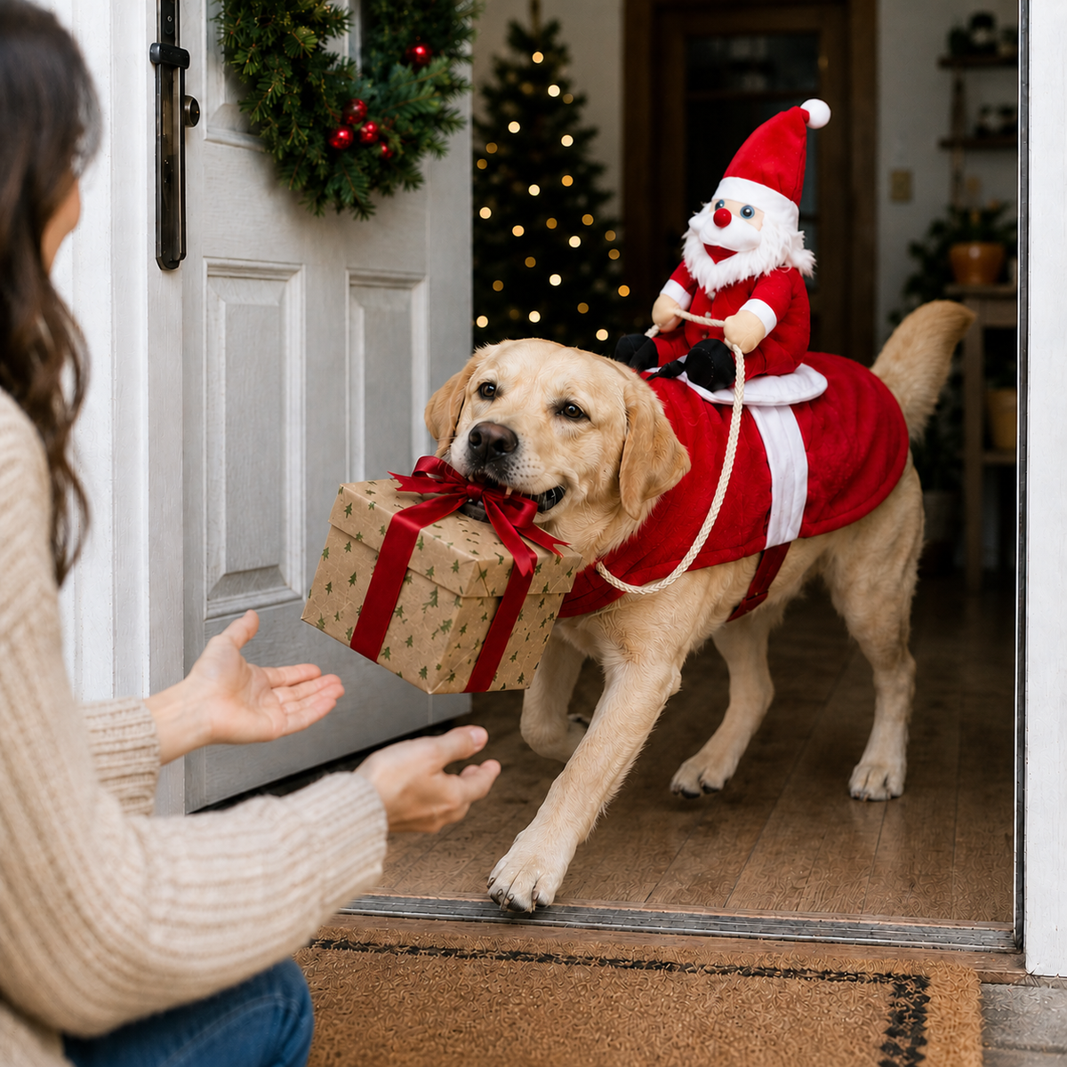 Funny Santa Riding Dog Costume – Christmas & Halloween Dog Outfit