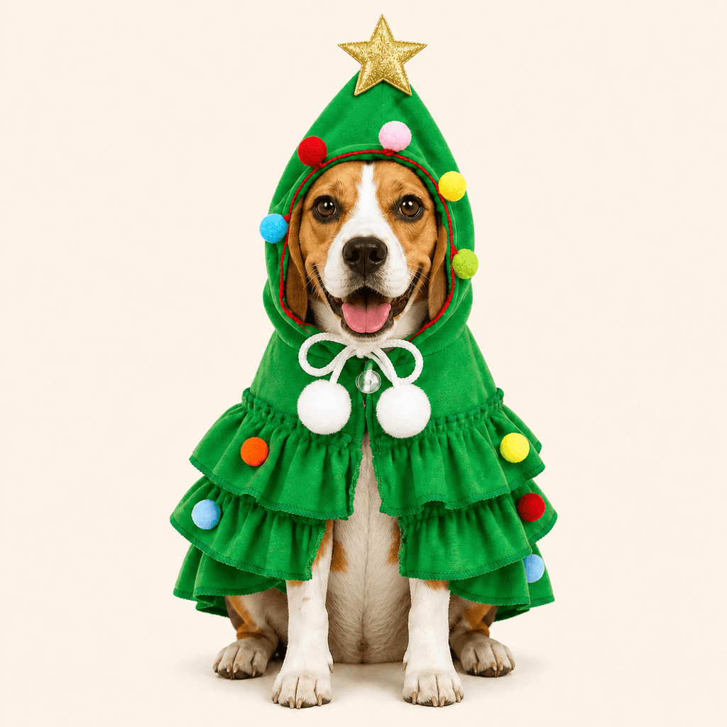 Christmas Dog Cape – Red & Green Christmas Tree Costume