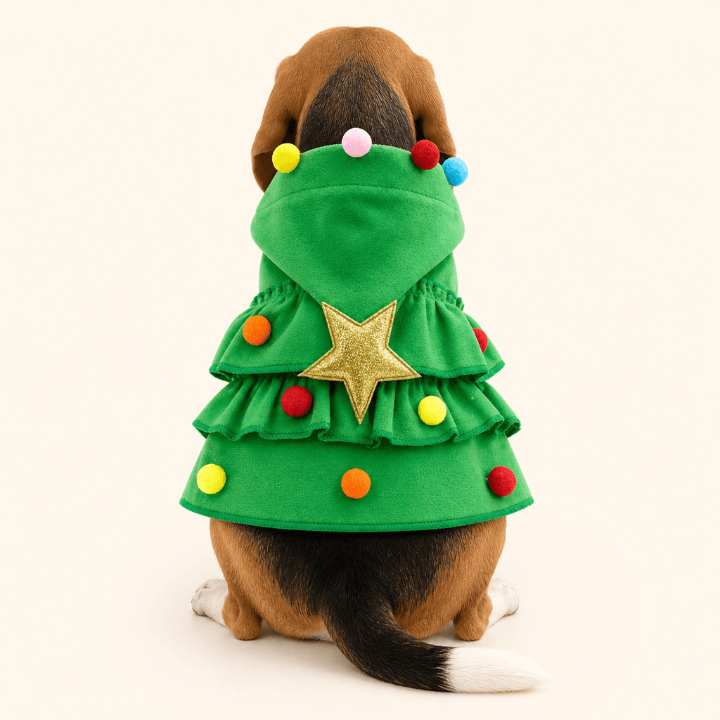 Christmas Dog Cape – Red & Green Christmas Tree Costume