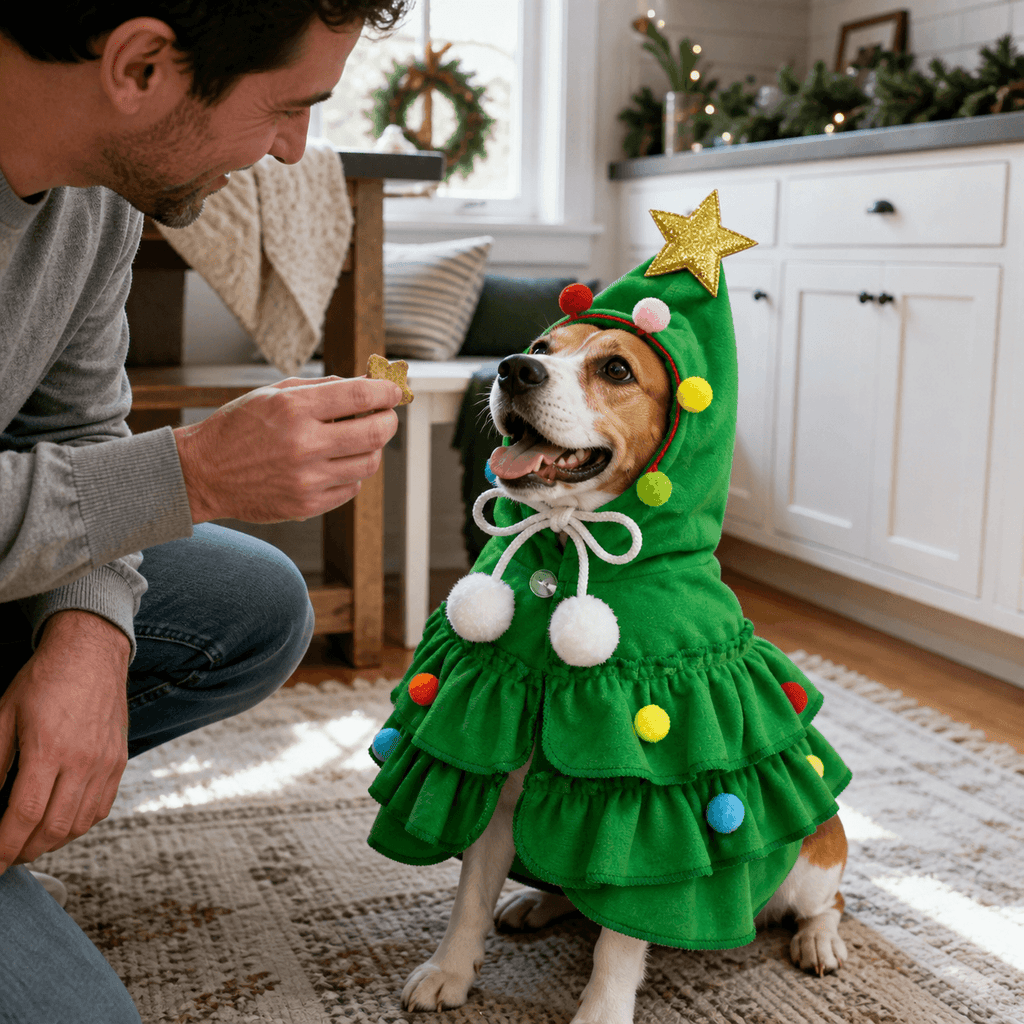 Christmas Dog Cape – Red & Green Christmas Tree Costume