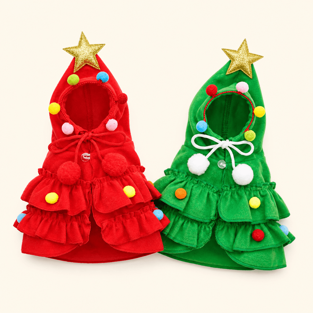 Christmas Dog Cape – Red & Green Christmas Tree Costume