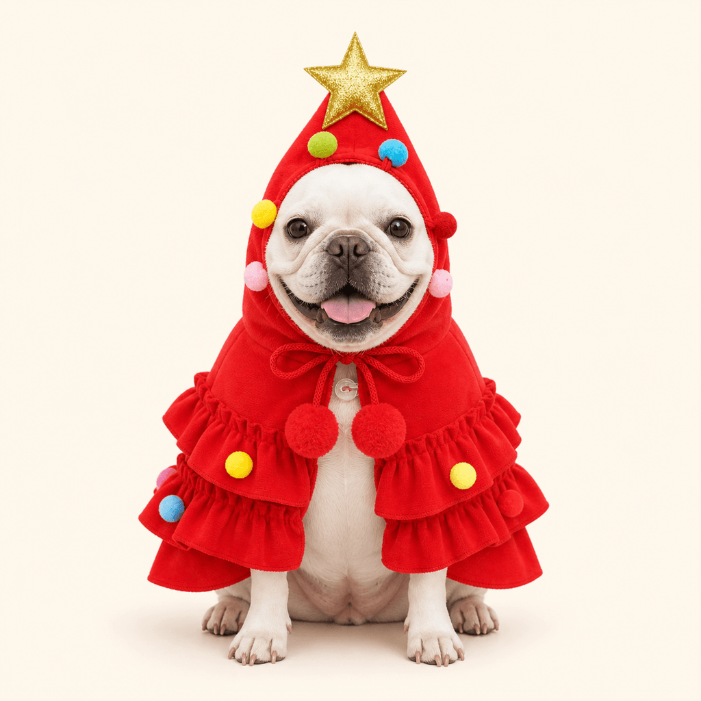 Christmas Dog Cape – Red & Green Christmas Tree Costume
